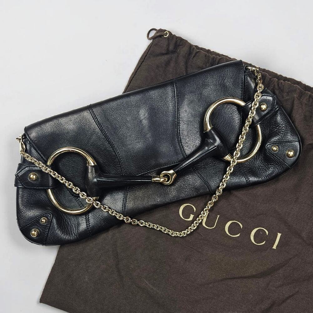 Y2k Gucci Shoulder Bag Clutch Tom Ford Era Chain Strap Black Studded